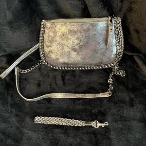 Madison West back and silver distressed look crossbody / wristlet